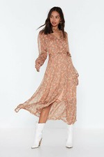 NWT Nasty gal midi wrap women dress US 6(UK10) small nude floral lined