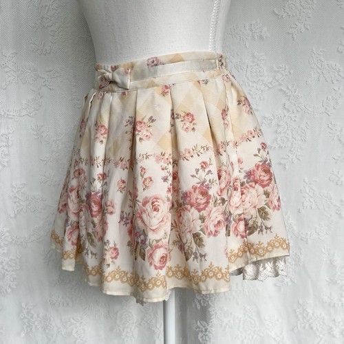 Liz Lisa Vintage Floral Lolita Skort Culottes Bow Lace Rose Beige Plaid - Picture 2 of 6