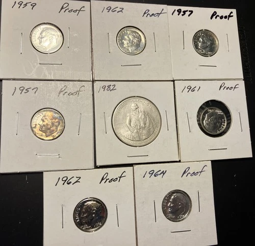 Silver Lot Washington Comm Silver Half and 7 Roosevelt Silver Proof Dimes