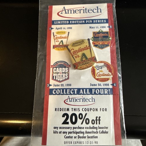 St Louis Cardinals Ameritech Limited Edition 4 Lapel Pin Set 1998 MLB Baseball - Picture 4 of 9
