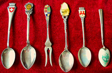 5 SOUVENIR L&Ouml;FFEL+ 1 GABEL  , SILBER 800 - 900 , ca. 1950-1970