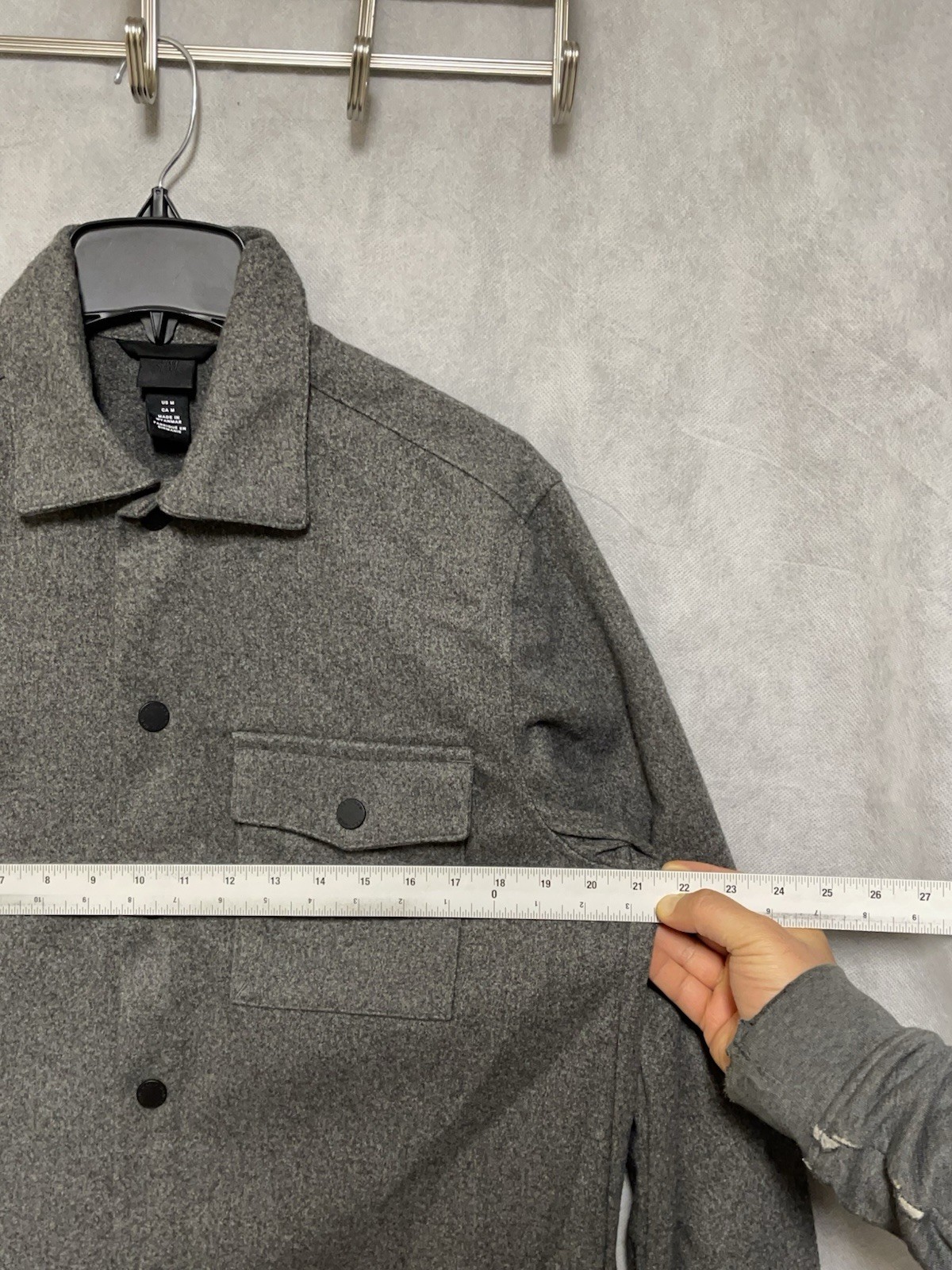 H&M Shacket M Gray Winter Tweed Shirt Snap Jacket Heavy Academia Casual Flannel