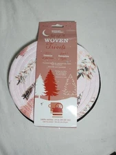 Kitchen Discovery 8 INCH Set of 3 Woven Trivets Pink, Brown, White Cotton