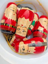 Vtg 7 x Russian Doll Wooden Father Christmas Santa Wood Tree Ornament Decoration