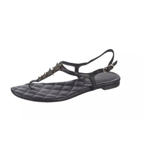 Chanel Interlocking CC Logo Leather T-Strap Sandals / Size : 6.5 / 36.5 Authent - Picture 7 of 8