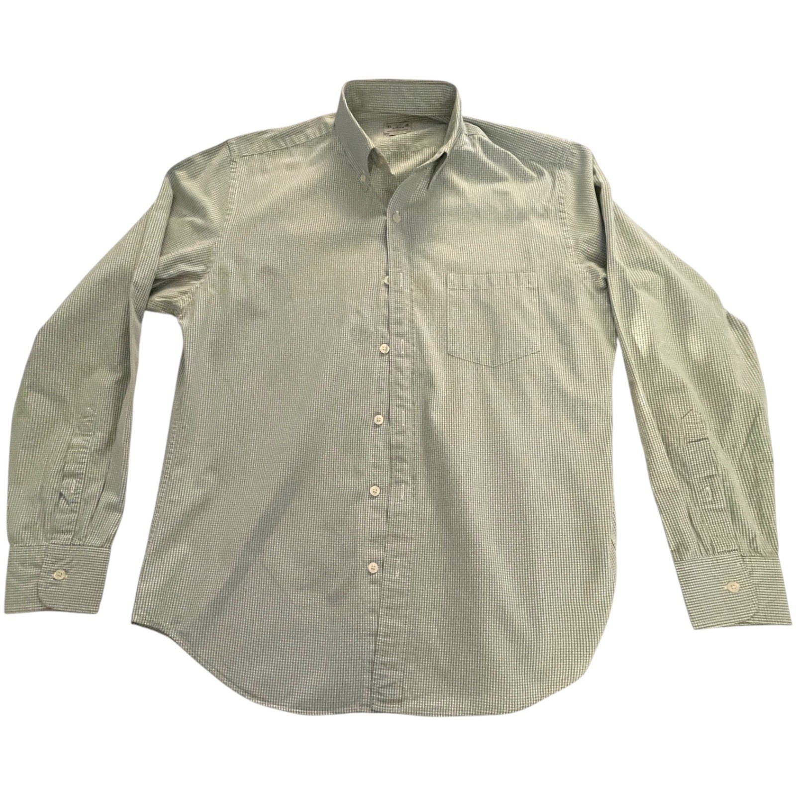 J.Crew Men's Shirt Medium Olive & White  Plaid/Gingham Button Up Long Sleeve EUC