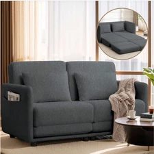 Spacious Sleeper Couch 56.3" W X 74.8" L, Loveseat Sleeper With Side Pockets