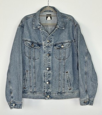 Vintage Lee Jean Denim Trucker Jacket XL Long Grunge Cotton Made In USA Rivited
