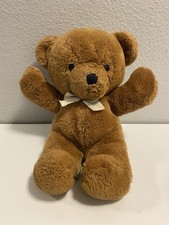 Vintage Dakin Teddy Bear 1986 Plush Brown Furry Stuffed Animal 12" with gray bow