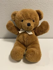 Vintage Dakin Teddy Bear 1986 Plush Brown Furry Stuffed Animal 12" with gray bow
