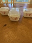 PYREX Pink Gooseberry 6 pc Set Refrigerator Dishes with Lids Vintage Collectible