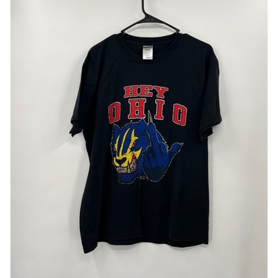Jerzees Hey Ohio Michigan Wolverine Middle Finger Graphic T-Shirt Black Large