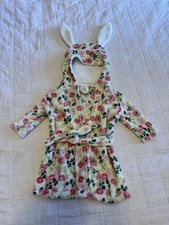 Baby Girl Bathrobe 0-9M Pink Floral Bunny Ear Fleece Plush Hooded Soft Cozy Robe