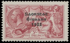 1922, IRELAND THOM OVPT ON SEAHORSES 5S CARMINE, ACCENT MISSING, NH, SC.#57a