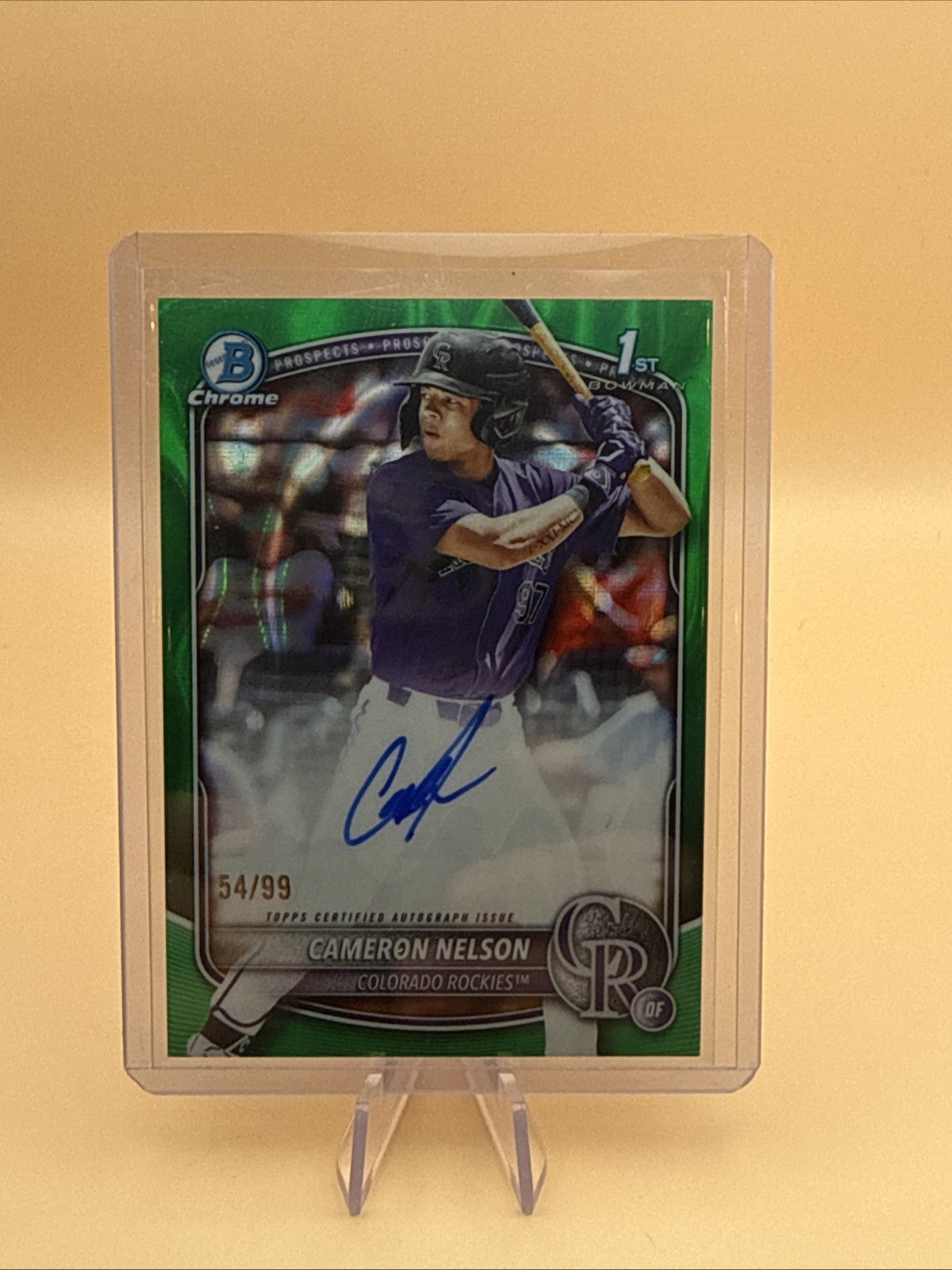 2025 Bowman Draft Cameron Nelson Chrome Auto Green Lava Refractor 1st #/99