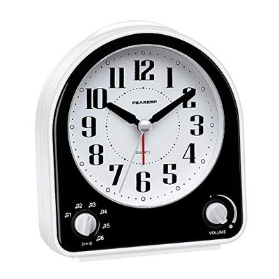  Analog Alarm Clock Non-Ticking Silent, Optional 7 Wake-up Sounds with Volume 