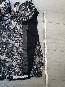 Ann Summers Black & Nude Lace  & Mesh Corset Back Babydoll Dress Size 18