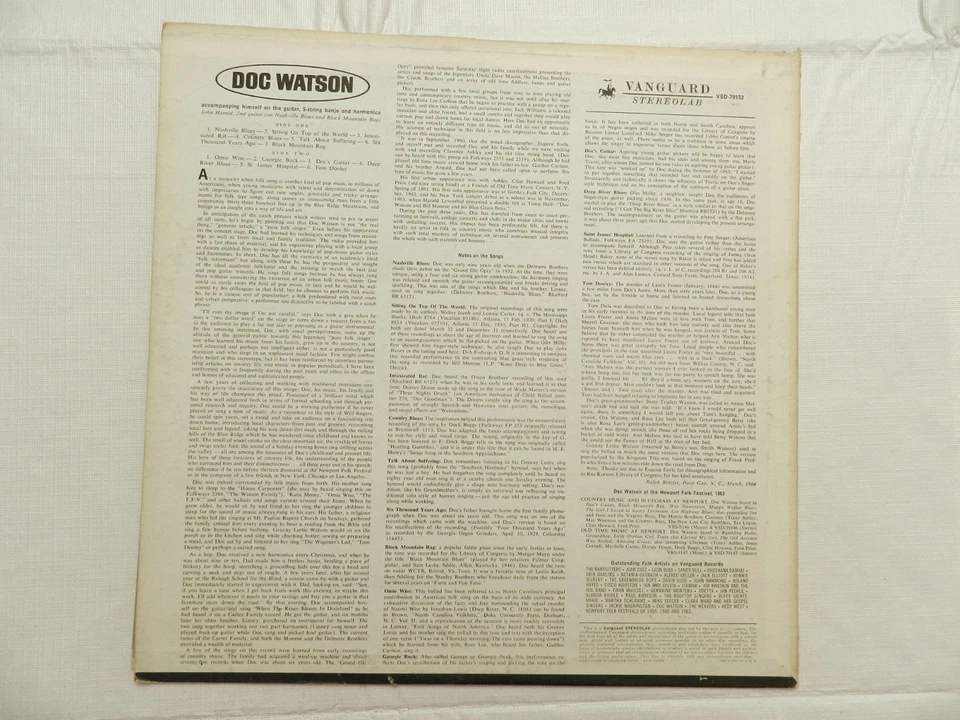 LP, Doc Watson - Doc Watson, Vanguard VSD-79152, 1966 Reis, COUNTRY BLUES VG++ - Image 2 of 2
