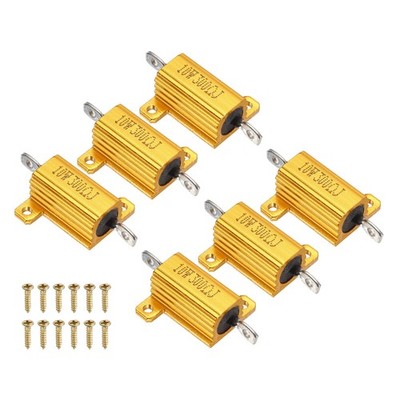 6x 300 Ohm 10W 5% Alu-Widerstand Kit mit Schrauben Gold