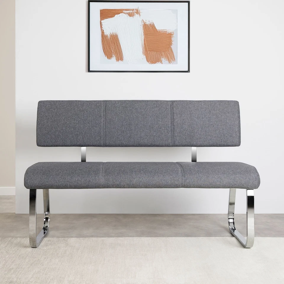 Esszimmerbank VILAS Polsterbank Sitzbank mit Rückenlehne grau Stoff - Bild 2 von 4