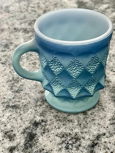 Vintage Anchor Hocking Fire King Kimberly Diamond Blue Ombre Coffee Mug