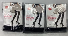 3x Hanes Q02087 Silky Opaque Tights Non-Control Top Medium/Large Black