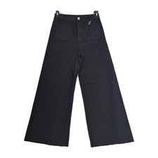 EVERY Women's Jeans High Rise Wide Leg Size 8 Black Raw Hem NWT 66