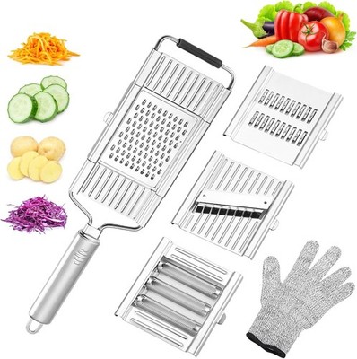 4-in-1 Vegetable Cutter & Cheese Grater - Stainless Steel Mandoline Slicer