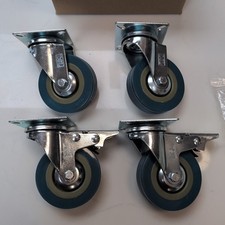 Set Of 4 75mm x 21mm Heavy Duty Castors (2 With Break) 65 x 65mm Mounting Plates