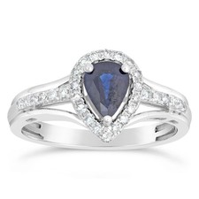10K White Gold Statement Ring Pear Sapphire Diamond Accents Jewelry for Her Sz 8