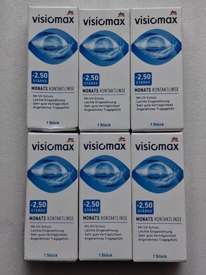 Neu 6x1 Stück DM VISIOMAX MONATS KONTAKTLINSEN Stärke -2,50 Weich - MHD 05/2028