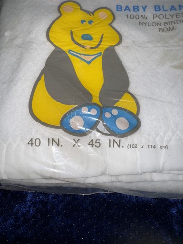 Vintage Cannon Baby White Acrylic Baby Crib Blanket 40x45 Nylon Trim USA NOS - Picture 3 of 3