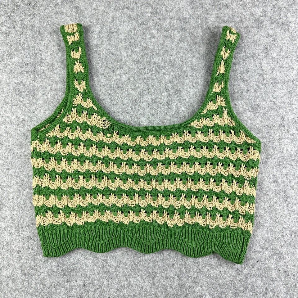 ASTR этикетка крючком Топ женщин маленький зеленый желтовато-коричневый вязаный укороченный бак гребешок богемное - Изображение 3 из 4