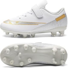 Image of Boys Girls Football Boots Astro Turf Sports Shoes White Junior RRP £40 UK Size 4