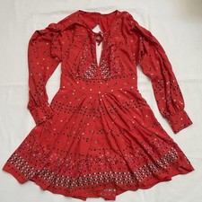 Free People Coryn Women’s Small Mini Dress Coral Key Hole Long Sleeve Open Back