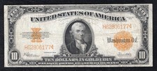 FR. 1173 1922 $10 TEN DOLLARS &ldquo;HILLEGAS&rdquo; GOLD CERTIFICATE NOTE VERY FINE (H)