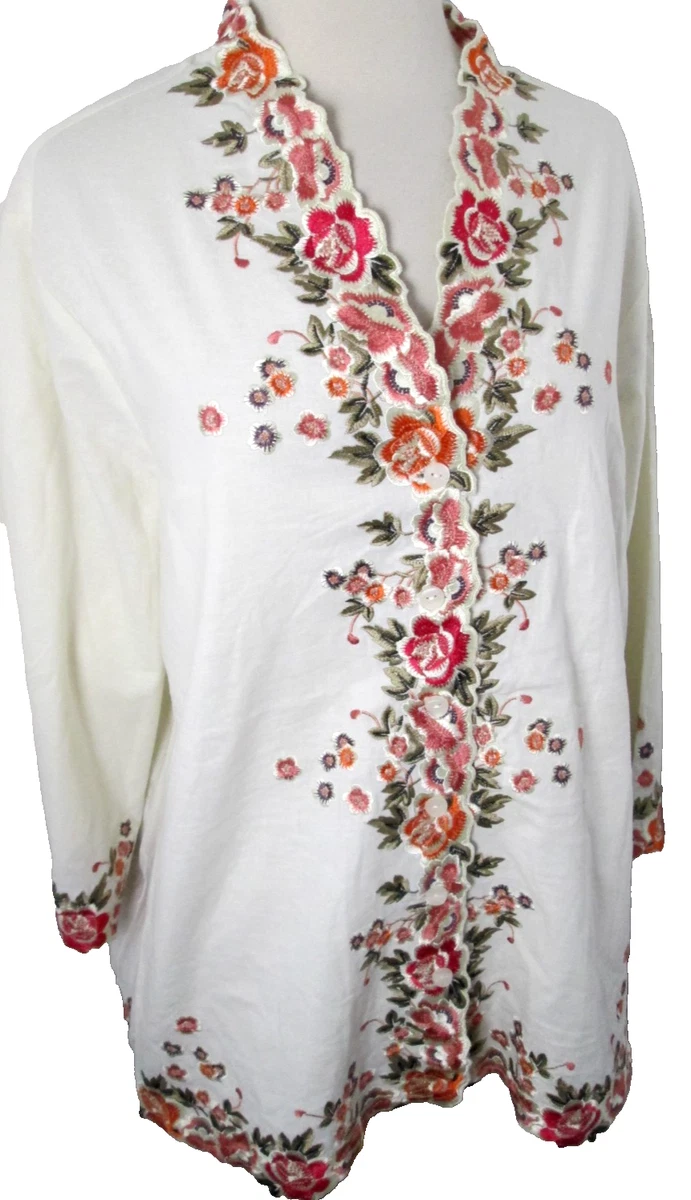 Blouse Susan Graver Femme Taille M - Rose Multicolore, Patchwork Bohème Floral, Transparente, Occasion