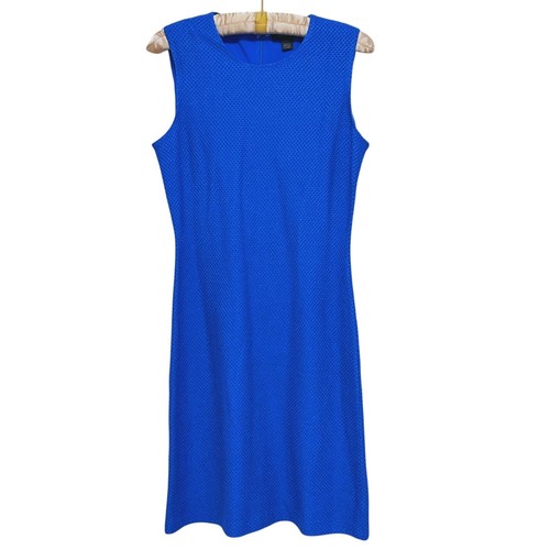 St. John Womens Honeycomb Sleeveless Sheath Dress 4 Blue Modern Classic Cocktail