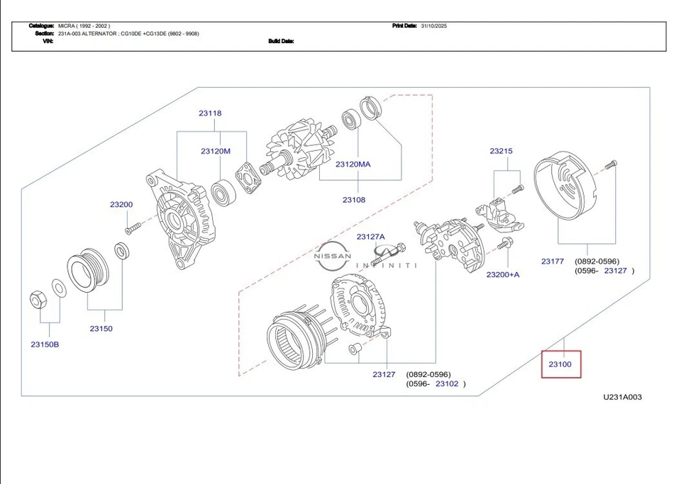 NISSAN GENUINE ALTERNATOR MICRA (K11) 231000U060 - Image 3 of 3