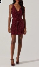 ASTR The Label Sequin Twist Front Mini Dress | Wine | Size S NWOT
