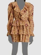 $445 Ulla Johnson Women's Yellow Tiered Ruffle Long Sleeve Mini Dress Size 4