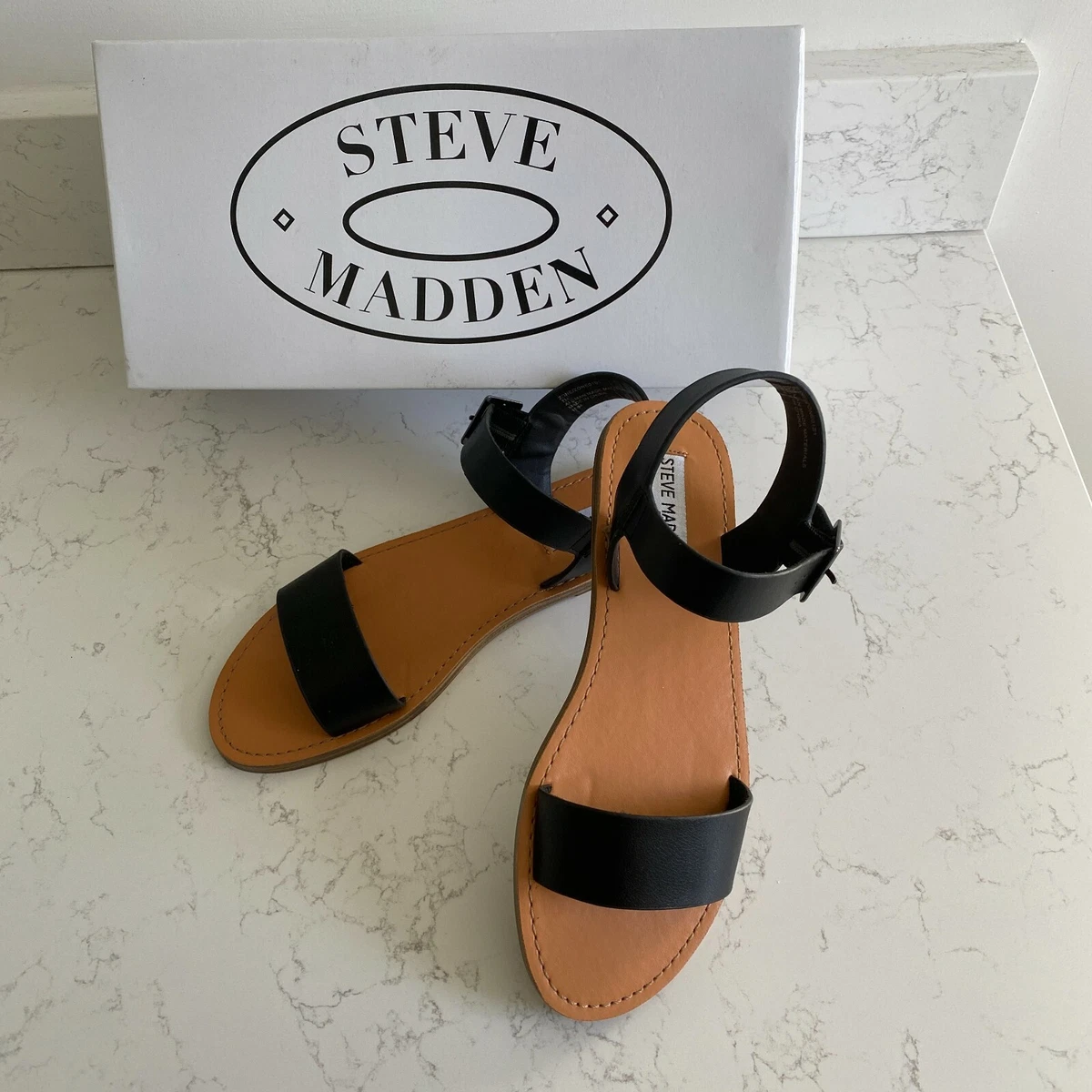 Steve Madden Black Zone Ankle Strap Sandal Size 7 eBay