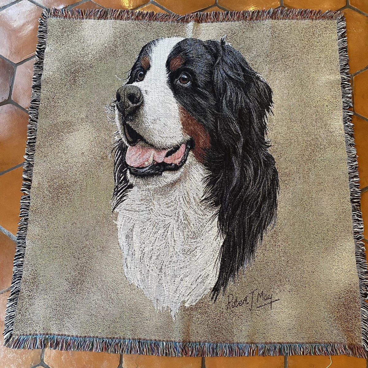 Robert J May Pure Country Weavers St Bernard Dog Afghan Throw Lap Blanket USA
