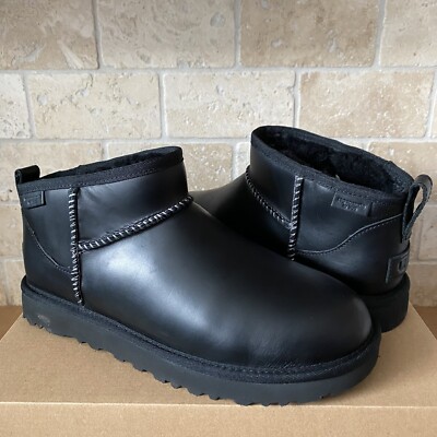 UGG CLASSIC ULTRA MINI LEATHER FUR REGEN BLACK COMFORT BOOTS  display picture 3