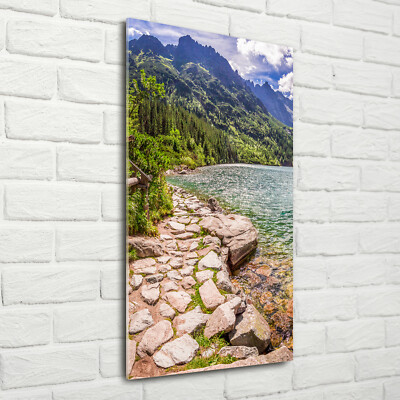 Wand-Bild Kunstdruck aus Hart-Glas Hochformat 70x140 Meerauge Hohe Tatra