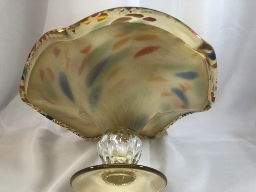 Murano Style Splatter Confetti 12” Art Glass Pedestal Centerpiece Bowl Gold Blue - Picture 8 of 12