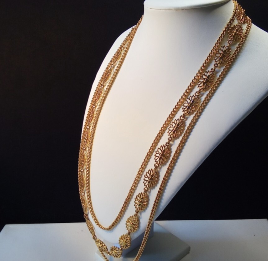 Vintage Three Strand Gold Necklace EUC eBay