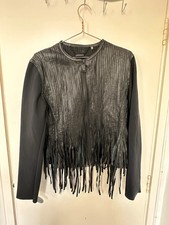 Elie Tahari Leather Jacket Rocker Tassles Size L Goth Biker Plus Size