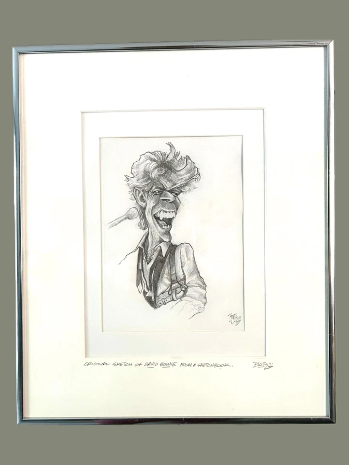 Original Art Graphite Sketch Bowie Caricature by rek - Matted, Framed, COA - Image 4 of 4