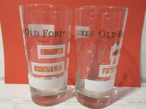 2 Vintage "Likes Old Forester with Soda Water" KY. Bourbon Barware Glasses  G19M